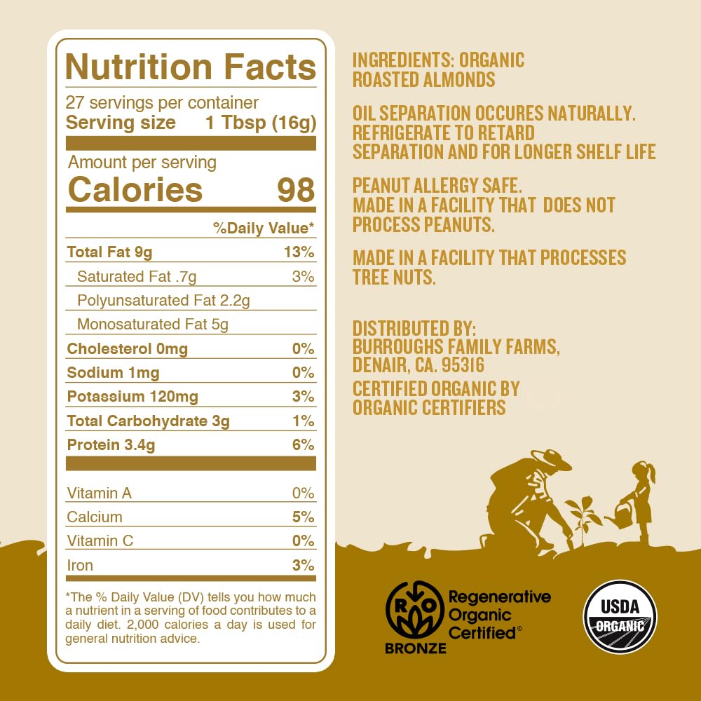 burroughs-family-farms-regenerative-organic-creamy-almond-butter---0-sodium-cholesterol---keto-paleo-vegan---16-oz-jar-2