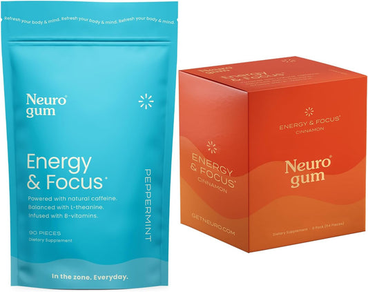 Sugar-Free NeuroGum Energy Caffeine Gum (144 Pieces) with L-Theanine, Natural Caffeine, Vitamin B12 & B6 - Nootropic Energy Supplement for Women & Men - Peppermint & Cinnamon Flavor - Espot.com.au