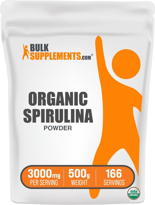 Organic Spirulina Powder - Superfood Green Powder, 3000mg per Serving, Vegan-Friendly - 500g (1.1 lbs) - BulkSupplements - Espot.com.au