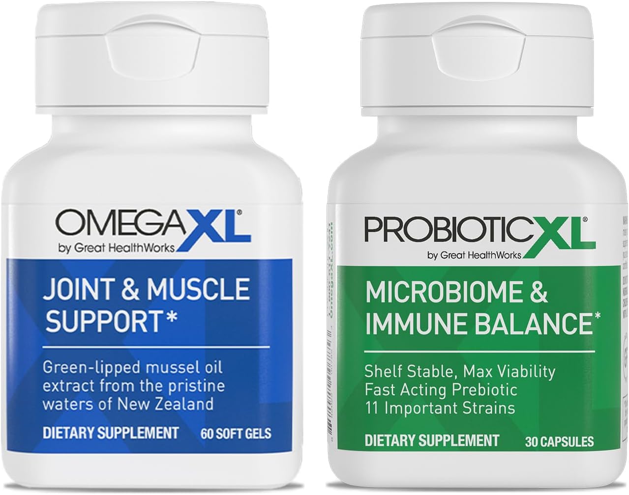 OmegaXL Joint and Muscle Support Supplement (60 Count) with Probiotic XL - Promote Healthy Gut Flora Growth - 30 Veggie Capsules - Espot.com.au