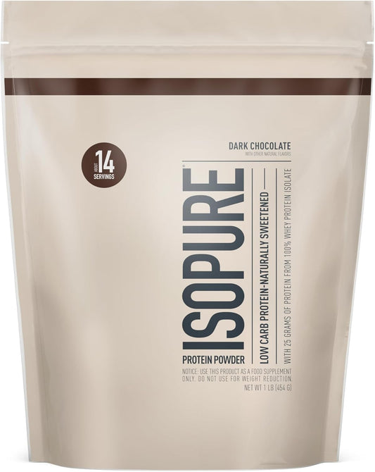 Isopure Low Carb Whey Isolate Protein Powder - Dark Chocolate Flavor - 25g Protein Per Serving - 1 Lb - Gluten & Lactose Free - With Vitamins - 14 Servings - Espot.com.au