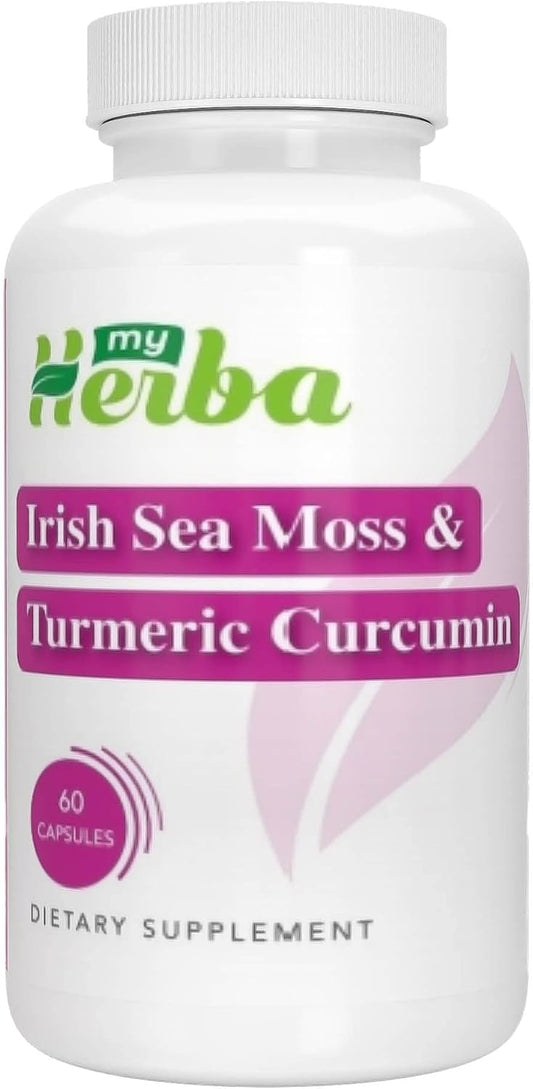 Organic Irish Sea Moss & Turmeric Curcumin Capsules - Superfood Supplement with 90 Pills by MyHerba - Espot.com.au