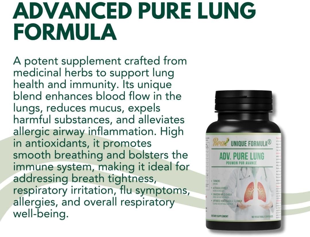 Advanced Lung Support Supplement with Unique Formula - Chaga Mushroom, Turmeric, Honeysuckle Flower, Pomegranate Blend - Promotes Respiratory Health, Detox, Cleanse - 90 Capsules - Espot.com.au