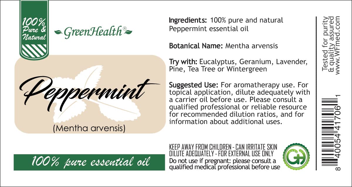 4 fl oz Peppermint Essential Oil in Glass Bottle with Dropper - 100% Pure - GreenHealth - Espot.com.au