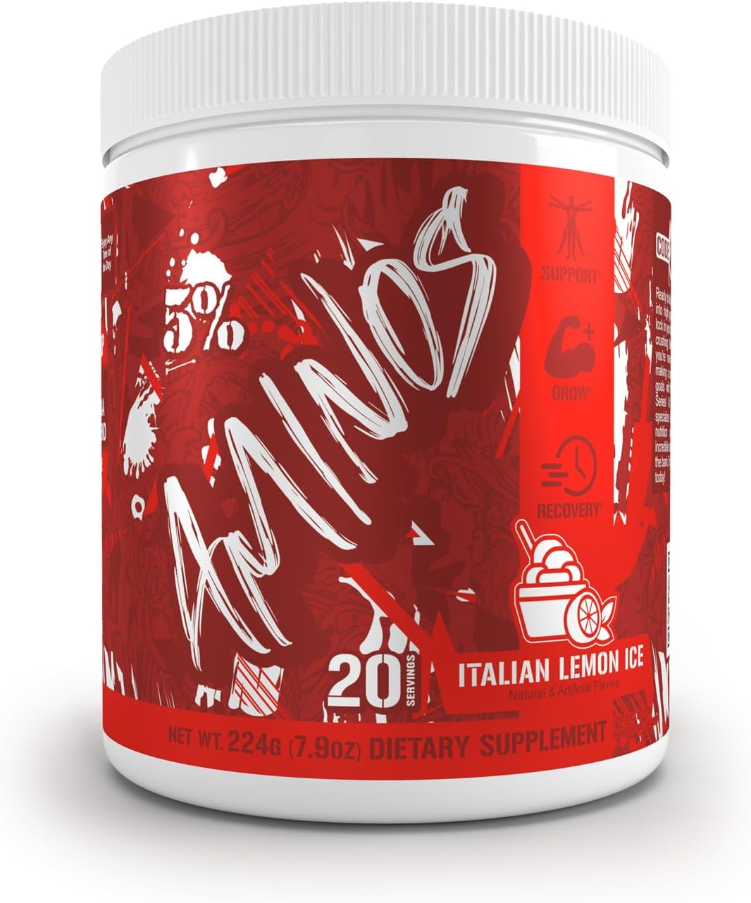 5% Nutrition Code Red Aminos BCAA & EAA Post Workout Recovery Powder - Italian Lemon Ice Flavor - Full Spectrum Essential Amino Acid Complex for Men & Women - Espot.com.au