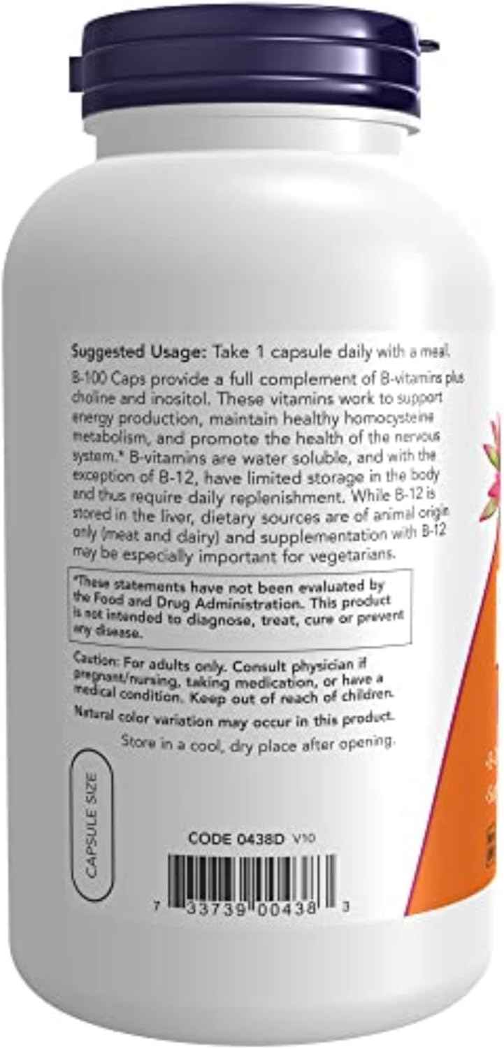 NOW Foods Vitamin B-100 Supplements for Energy and Nervous System Health - 250 Veg Capsules