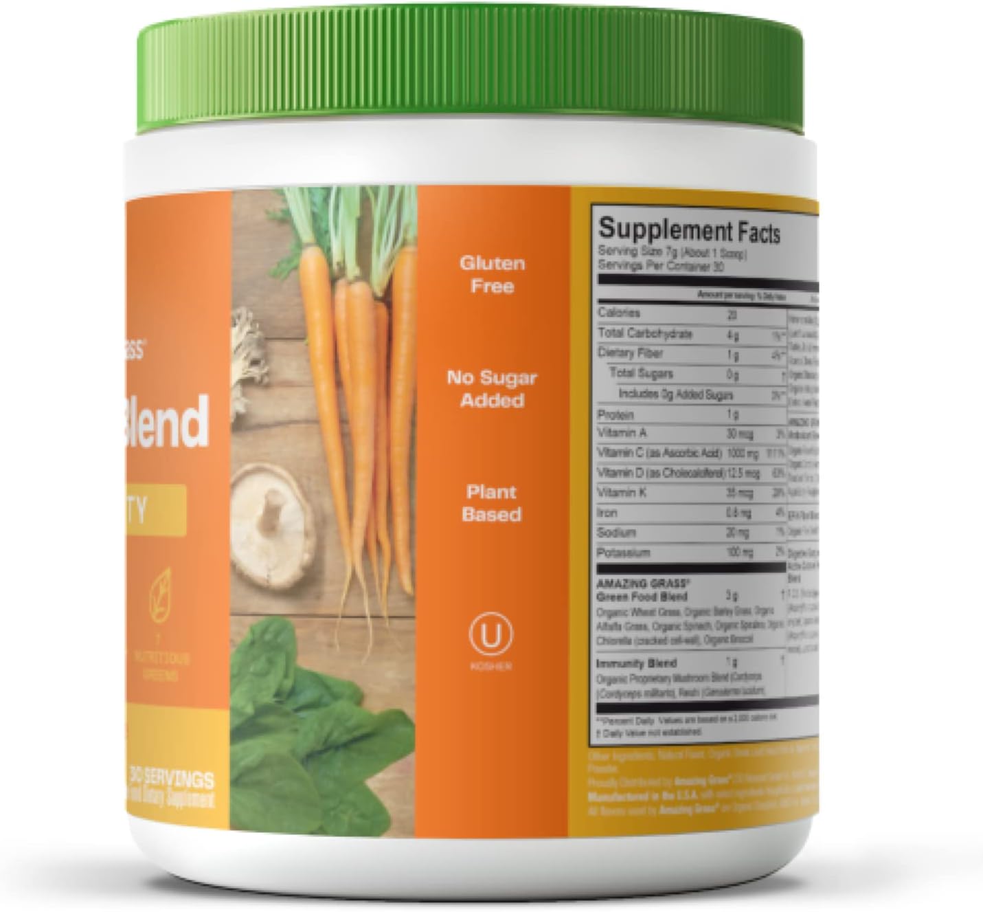 Organic Superfood Greens Powder with Immune Support, Digestive Enzymes & Probiotics - Tangerine Flavor, 30 Servings - Espot.com.au
