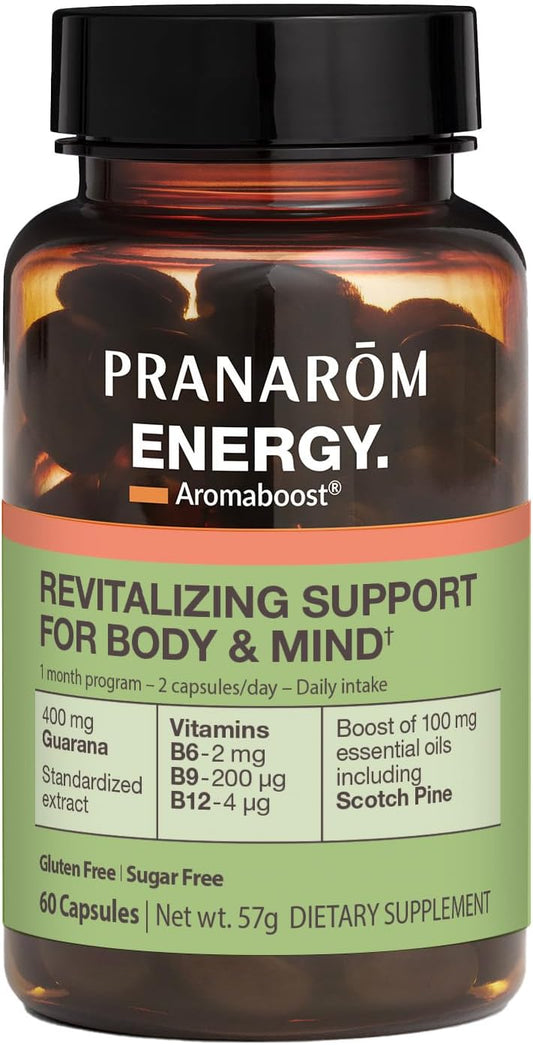 Energy-Boosting Herbal Supplement with Guarana and Pine Essential Oil - 60 Count - Fight Physical and Mental Fatigue - Pranarom Aromaboost Formula - Espot.com.au