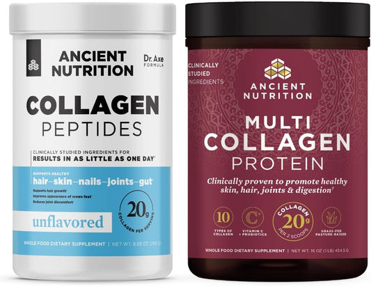 Ancient Nutrition Collagen Peptides and Multi Collagen Protein Powder Bundle - Unflavored, 14 Servings and 45 Servings respectively - Espot.com.au