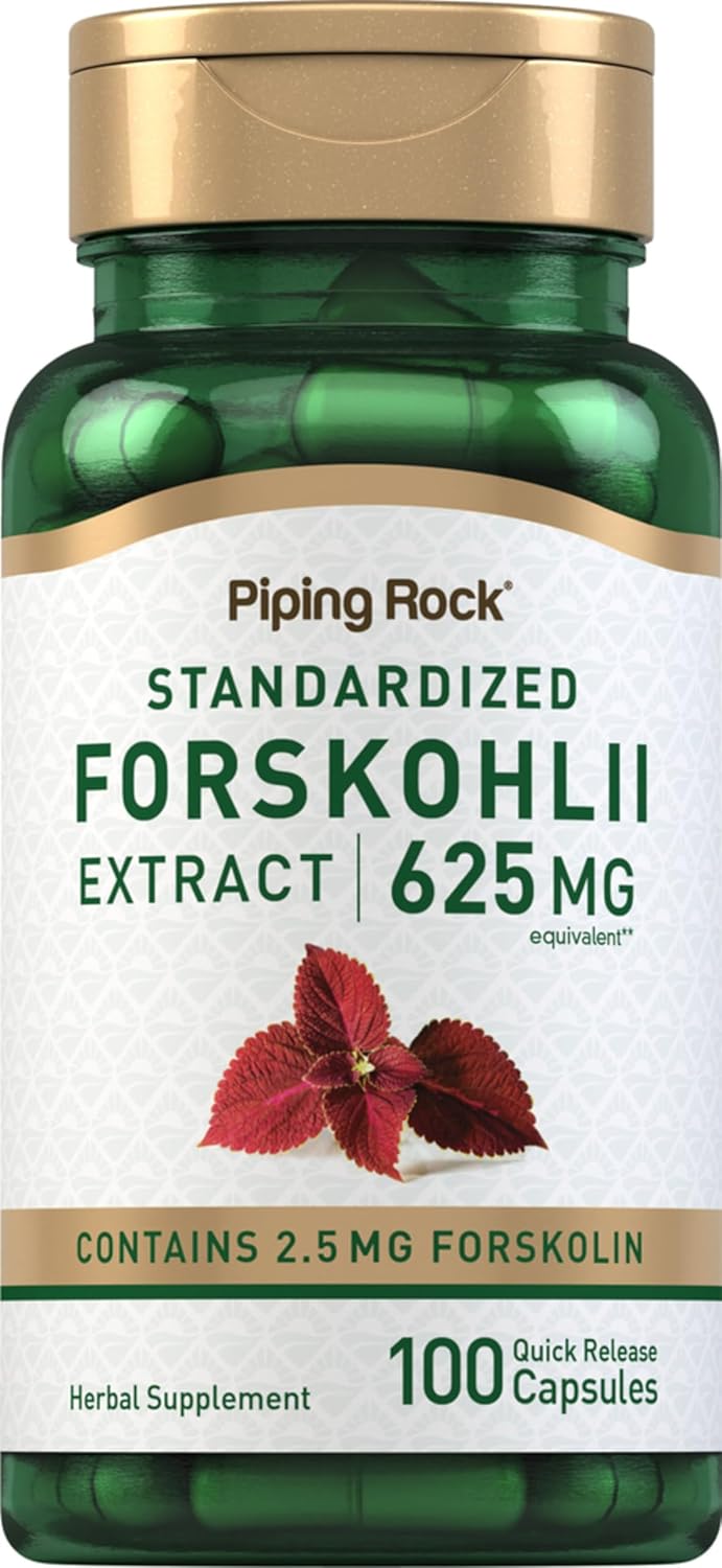 625mg Coleus Forskohlii Root Extract Capsules - 100 Count - Non-GMO & Gluten-Free Herb Supplement by Piping Rock