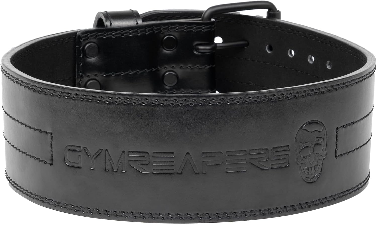 6MM Gymreapers Genuine Leather Weightlifting Belt - Double Prong Power Belt for Deadlifts & Squats - 4-Inch Wide Heavy Duty Support for Powerlifting & Strength Training