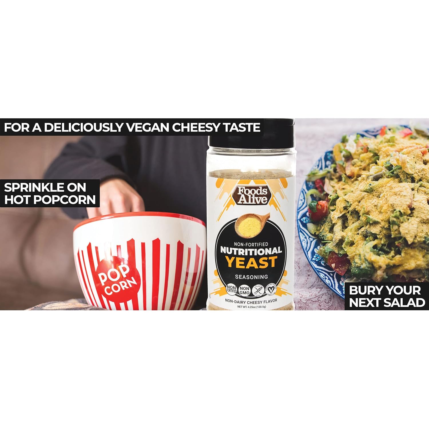 6oz Shaker of Foods Alive Non-Fortified Nutritional Yeast Flakes - Gluten-Free Vegan Protein, Cheese Powder, Popcorn Seasoning, Keto & Whole Foods Flavor Booster