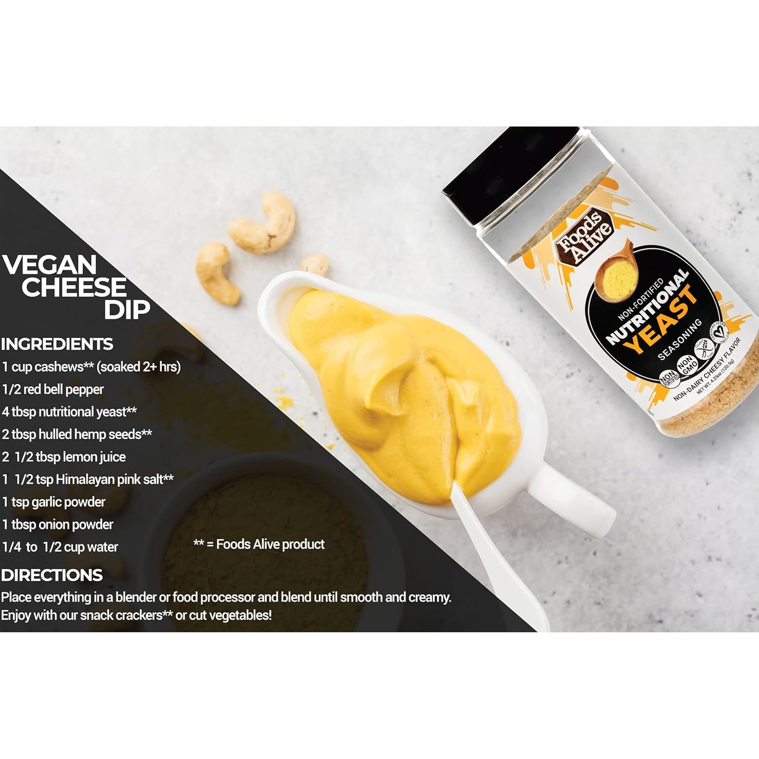 6oz Shaker of Foods Alive Non-Fortified Nutritional Yeast Flakes - Gluten-Free Vegan Protein, Cheese Powder, Popcorn Seasoning, Keto & Whole Foods Flavor Booster