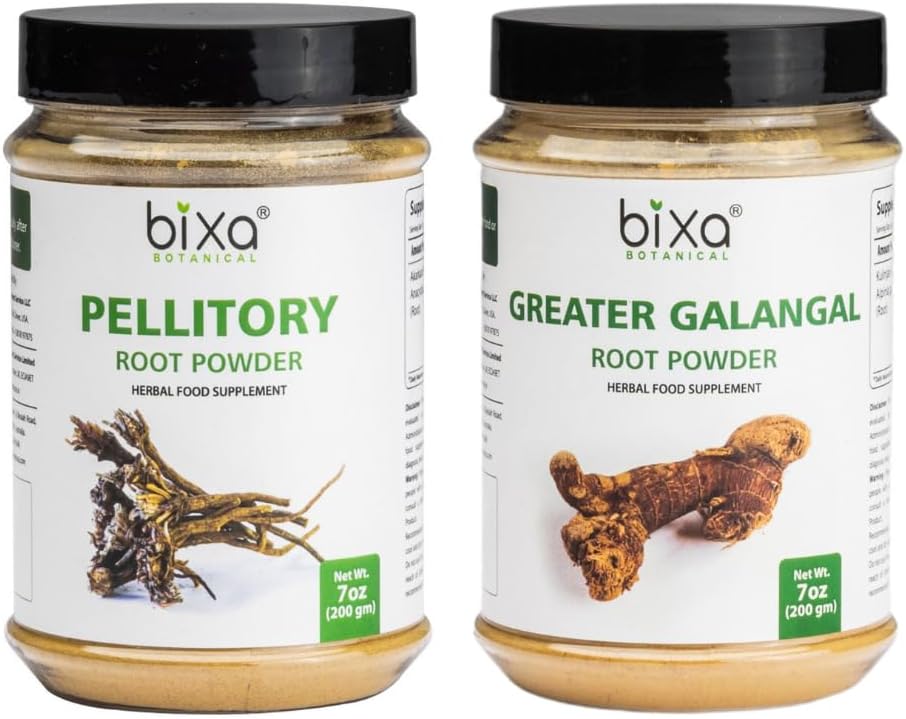 7 Oz Bixa BOTANICAL Pellitory Root & Galangal Root Powder Bundle - Herbal Supplement Combo for Health