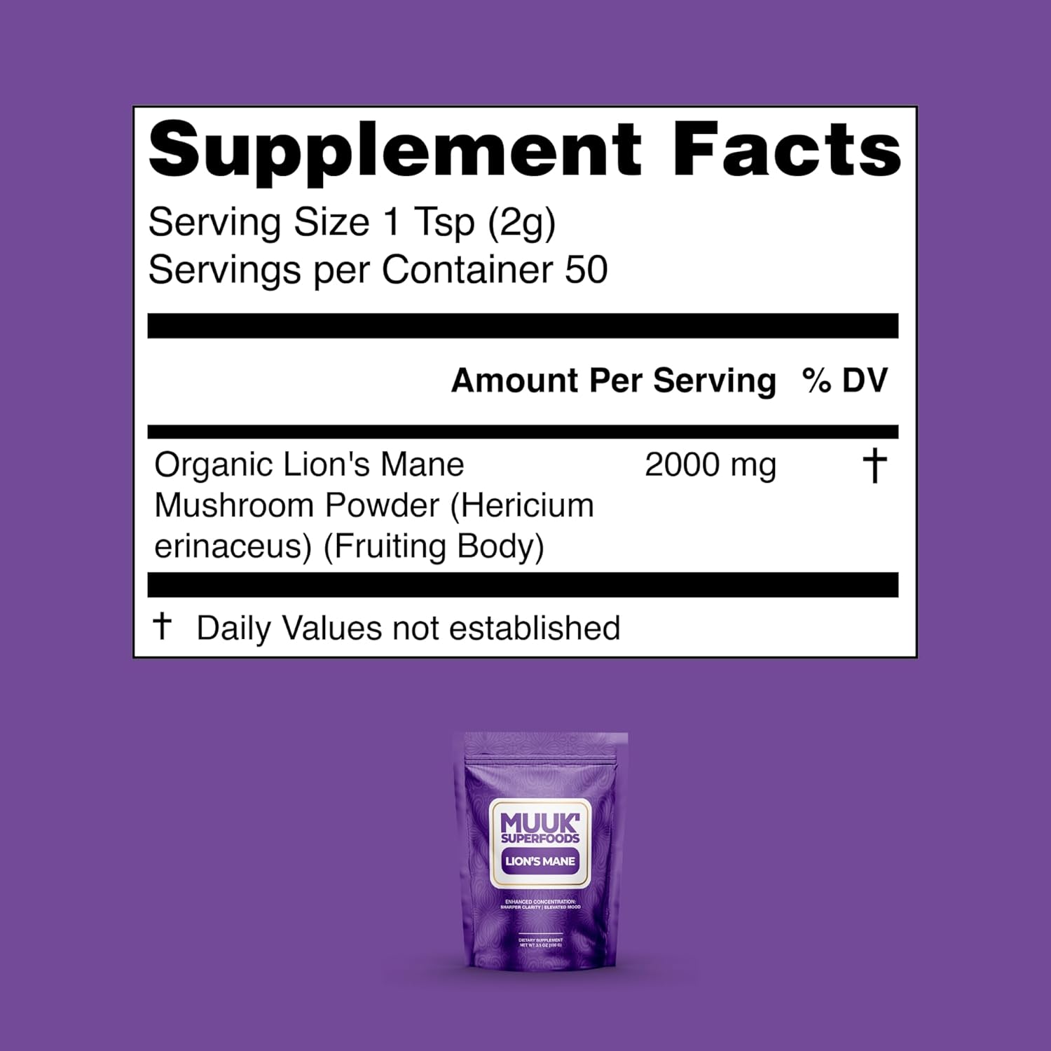 Organic Lion's Mane Mushroom Powder by MUUK' SUPERFOODS - Premium Quality Supplement for Cognitive Health and Immune Support - Espot.com.au