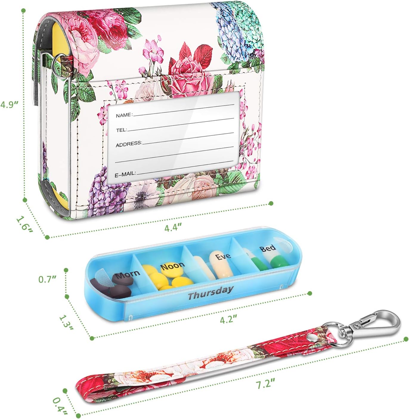 finpac-weekly-pill-organizer-4-times-a-day-in-slide-open-pu-leather-case---travel-pill-reminder-and-planner-with-name-card-for-morning-afternoon-evening-bedtime---flower-festival-6