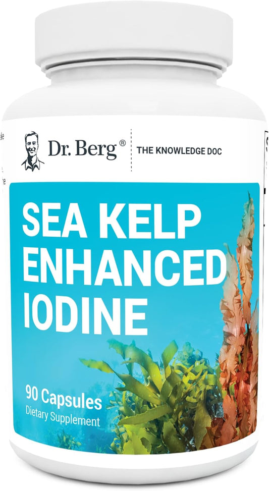 Premium Sea Kelp Enhanced Iodine Capsules with Klamath Blue-Green Algae - 200 mcg Iodine - Dr. Berg Nutritionals - 90 Capsules - Espot.com.au