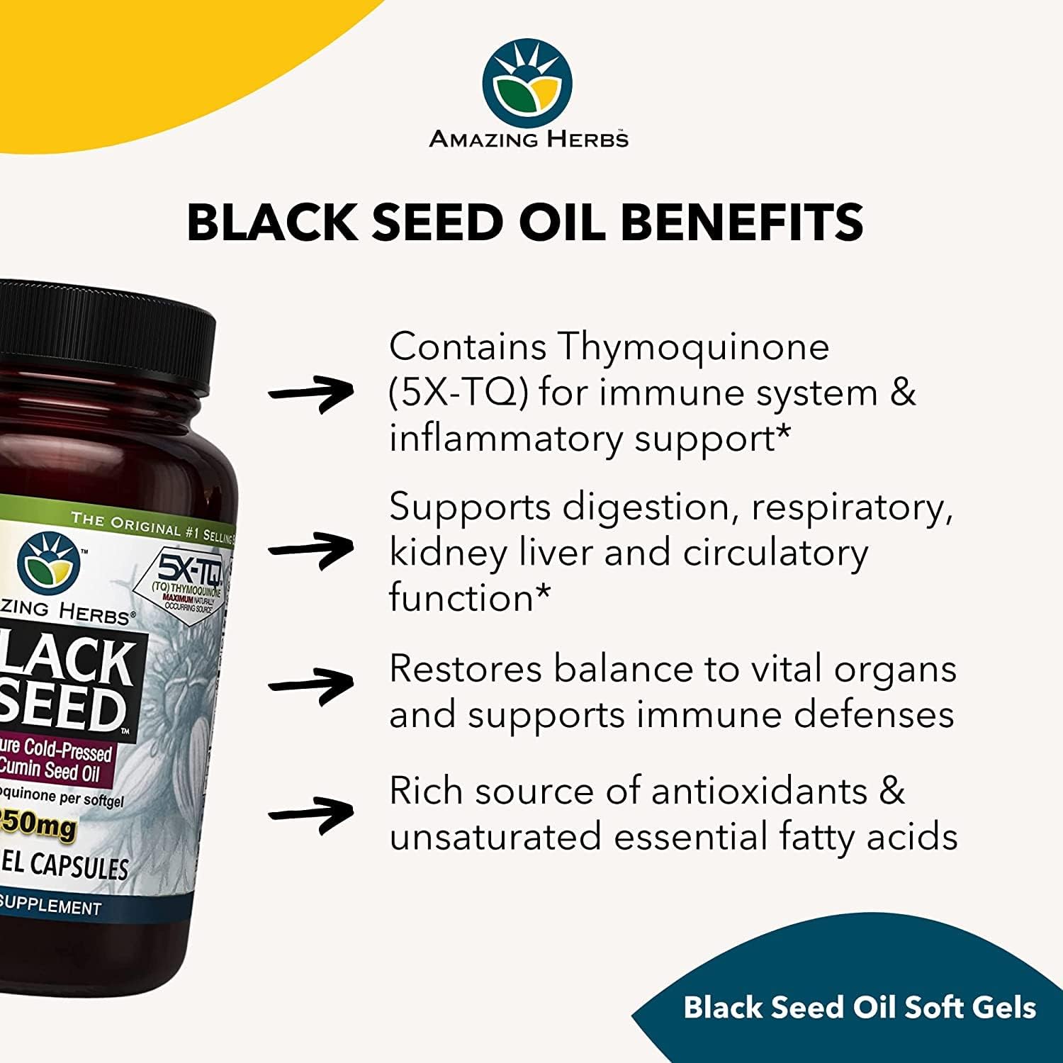 Premium Black Seed Oil Capsules - 60 Count, 1250mg - Cold Pressed Nigella Sativa for Digestive Health, Immune Support & Brain Function - Pack of 2 - Espot.com.au