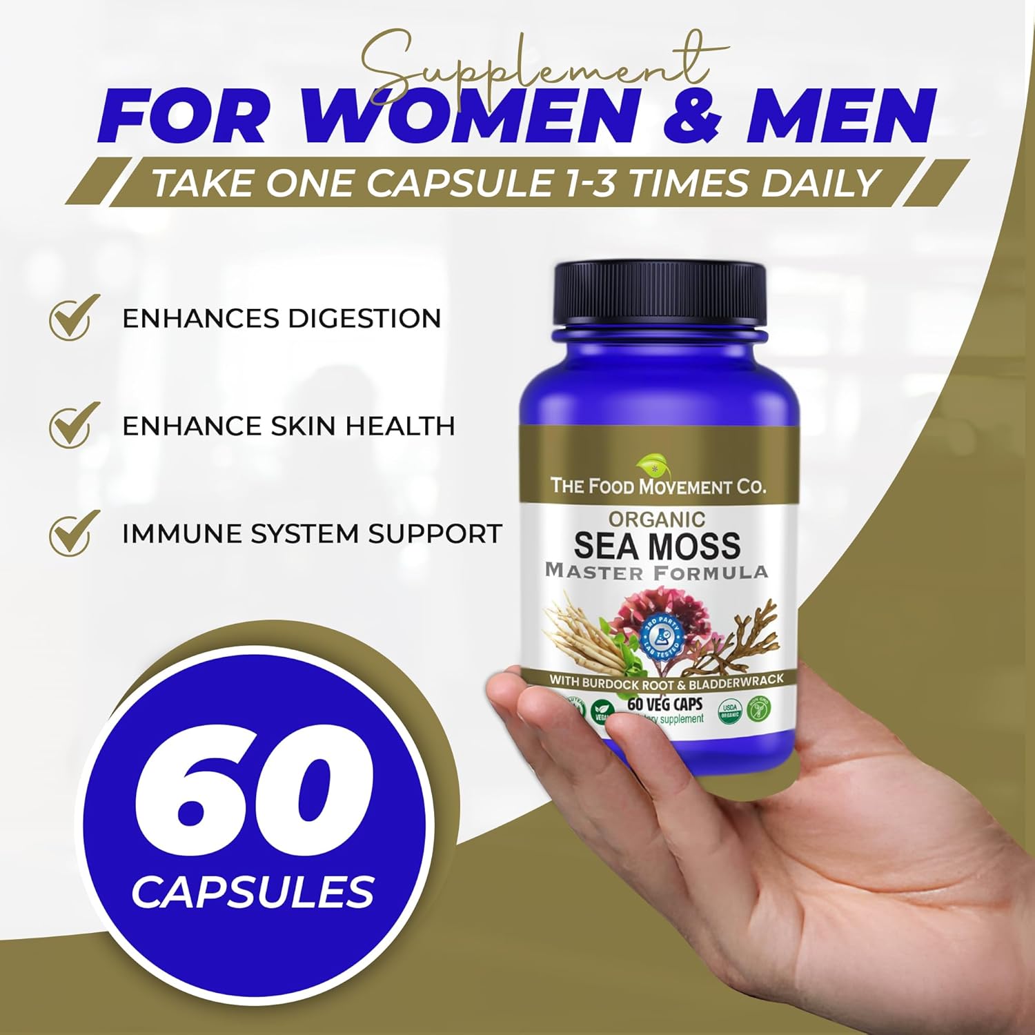 Organic Sea Moss Master Formula with Burdock Root & Bladderwrack for Gut Health - Vegan Supplement for Women & Men - Irish Sea Moss Blend for Well-Being (60) - Espot.com.au