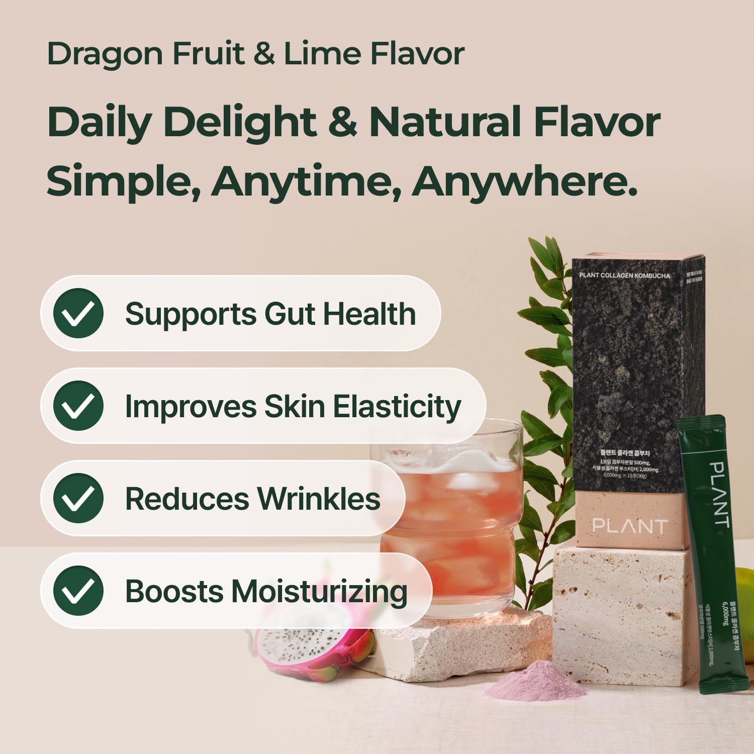 vegan-collagen-peptide-kombucha-powder-with-probiotics-vitamin-c---dragonfruit-lime-flavor-tripeptide-collagen-booster-for-gut-skin-health-15-packets-2000mg-2