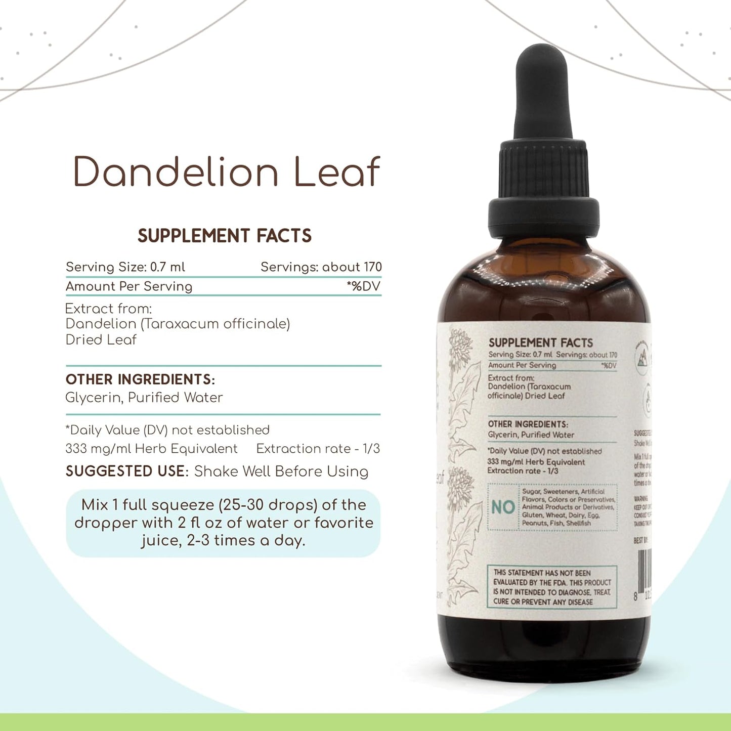 HerbEra Dandelion Leaf Extract Tincture - Alcohol-Free Concentrated Liquid Drops - Natural Taraxacum Officinale - 4 fl oz - Espot.com.au