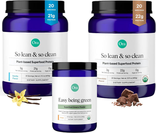 organic-vegan-protein-powder-bundle-chocolate-vanilla-super-greens-drink---22g-plant-based-protein-20-servings-chocolate-21g-vanilla-30-servings-greens-drink-1