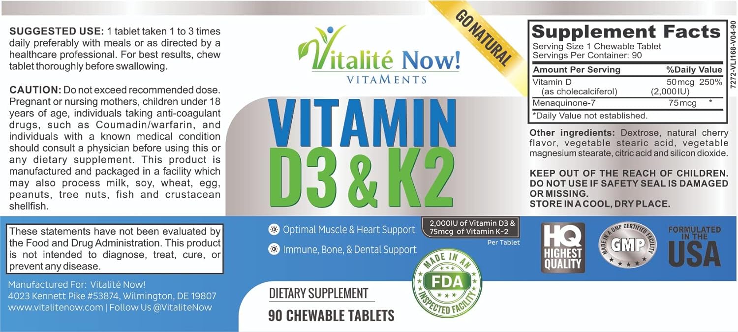 vitalit-now-vitamin-d3-2000-iu-k2-chewable-tablets---cherry-flavor---optimal-absorption-for-lung-health-strong-bones-heart---natural-formula---90-tablets---3-month-supply-7