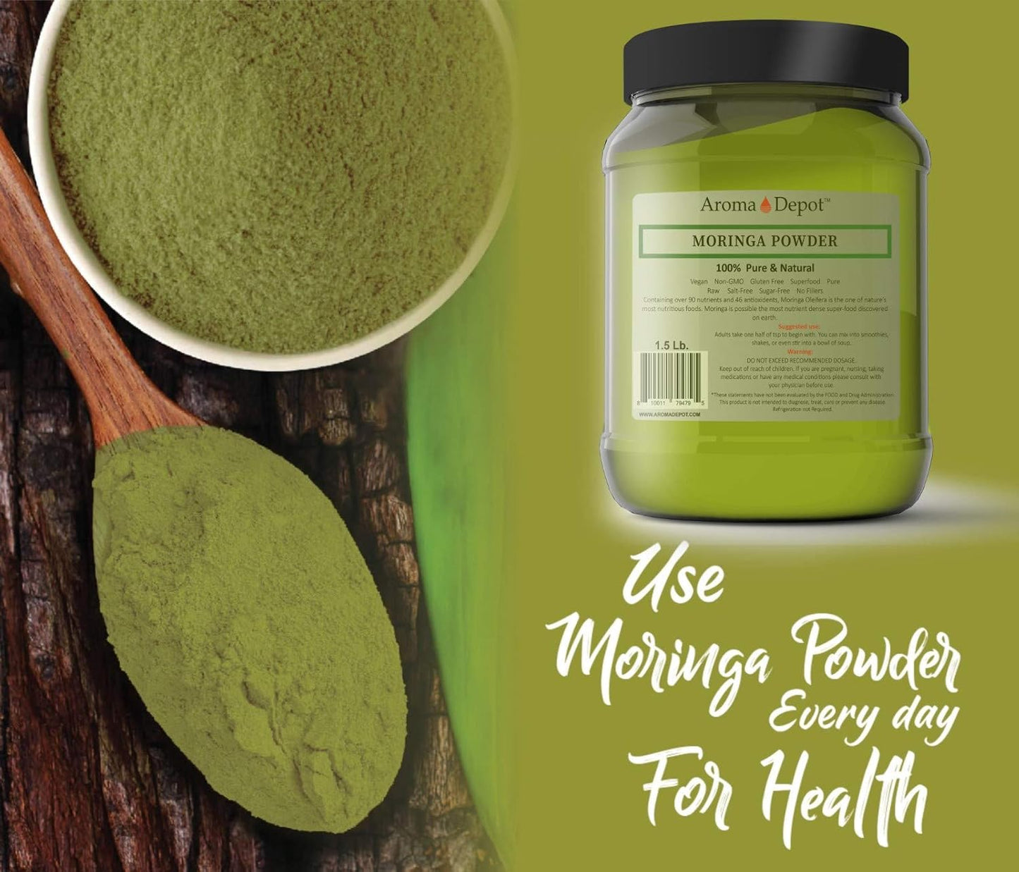 aroma-depot-3lb-raw-moringa-powder---keto-vegan---high-in-vitamin-c---ideal-for-food-tea-juice-coffee---non-gmo-gluten-free---from-india-4