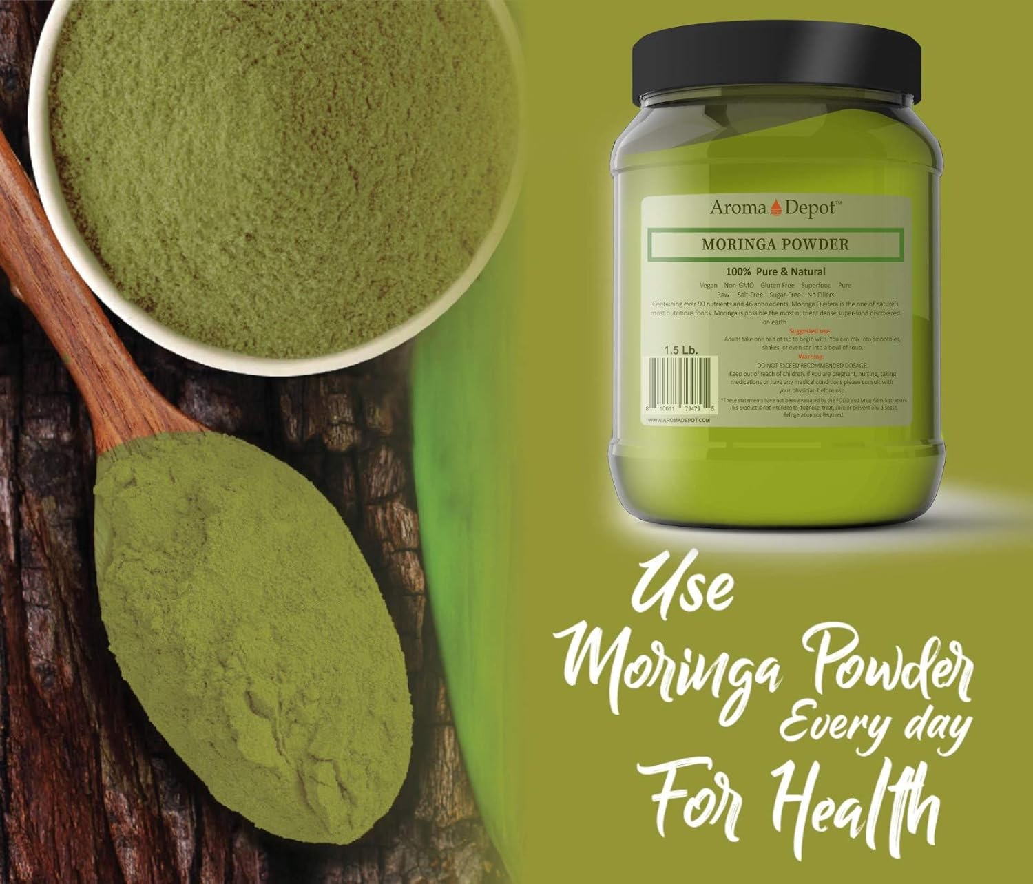 aroma-depot-3lb-raw-moringa-powder---keto-vegan---high-in-vitamin-c---ideal-for-food-tea-juice-coffee---non-gmo-gluten-free---from-india-4