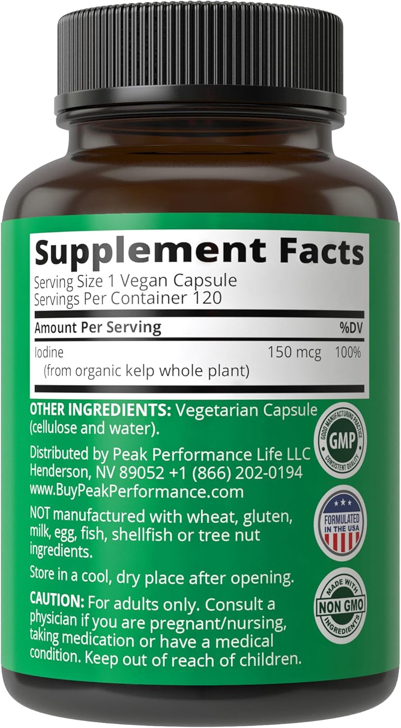 Organic Kelp Iodine Supplement for Metabolism, Energy, Immune Support - 120 Vegan Capsules - Espot.com.au