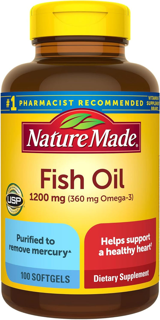 Fish Oil Softgels 1200mg - Omega 3 Supplement for Heart Health - 100 Softgels, 50 Day Supply by Nature Made - Espot.com.au