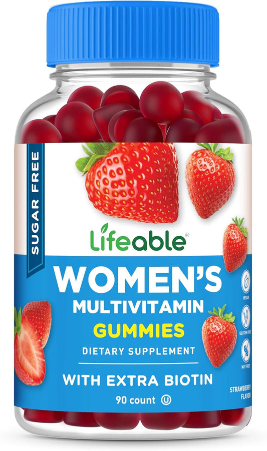 Sugar-Free Women's Multivitamin Gummies with Essential Vitamins and Minerals - 90 Count | Vitamin A, C, D, E, B6, B12, Biotin, Pantothenic Acid, Iodine, Zinc | Great-Tasting Dietary Supplement for Women - Espot.com.au