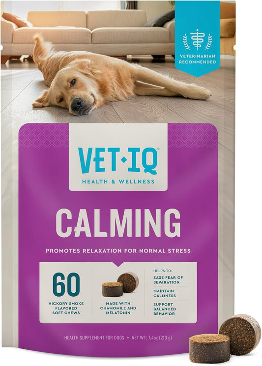 USA-Made VetIQ Calming Chews for Dogs, 60 Count - Stress & Anxiety Relief Supplement to Promote Relaxation & Manage Anxiety - Espot.com.au