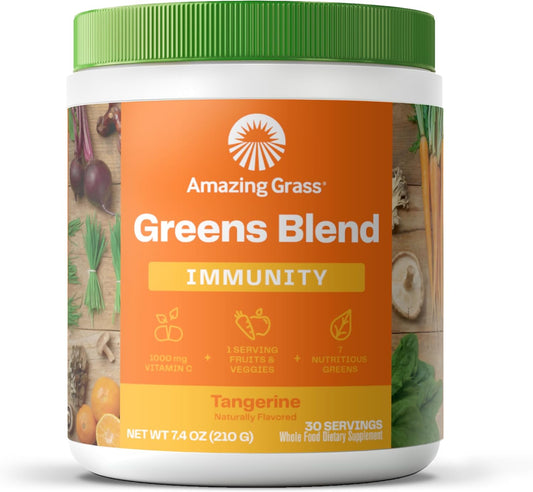 Organic Superfood Greens Powder with Immune Support, Digestive Enzymes & Probiotics - Tangerine Flavor, 30 Servings - Espot.com.au