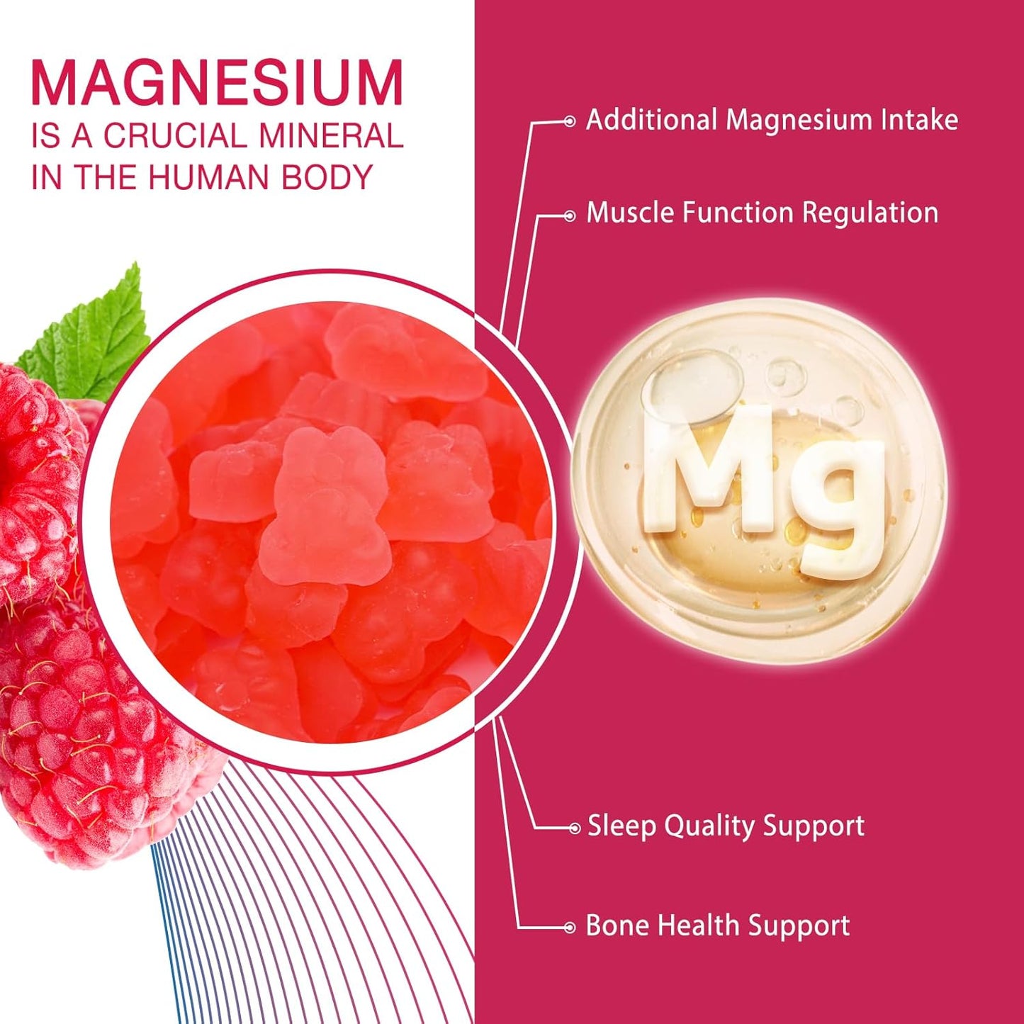 Raspberry Magnesium Gummy Supplement for Adults - Biobor Magnesium Glycinate Gummies for Relaxation, Stress Relief, Muscle, Bone, and Sleep Support (60 Count) - Espot.com.au