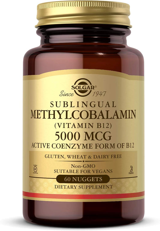 Solgar Methylcobalamin B12 5000 mcg Nuggets - Energy Support, Active B12 Form, Non-GMO, Vegan, Gluten & Dairy Free - 60 Count - Espot.com.au