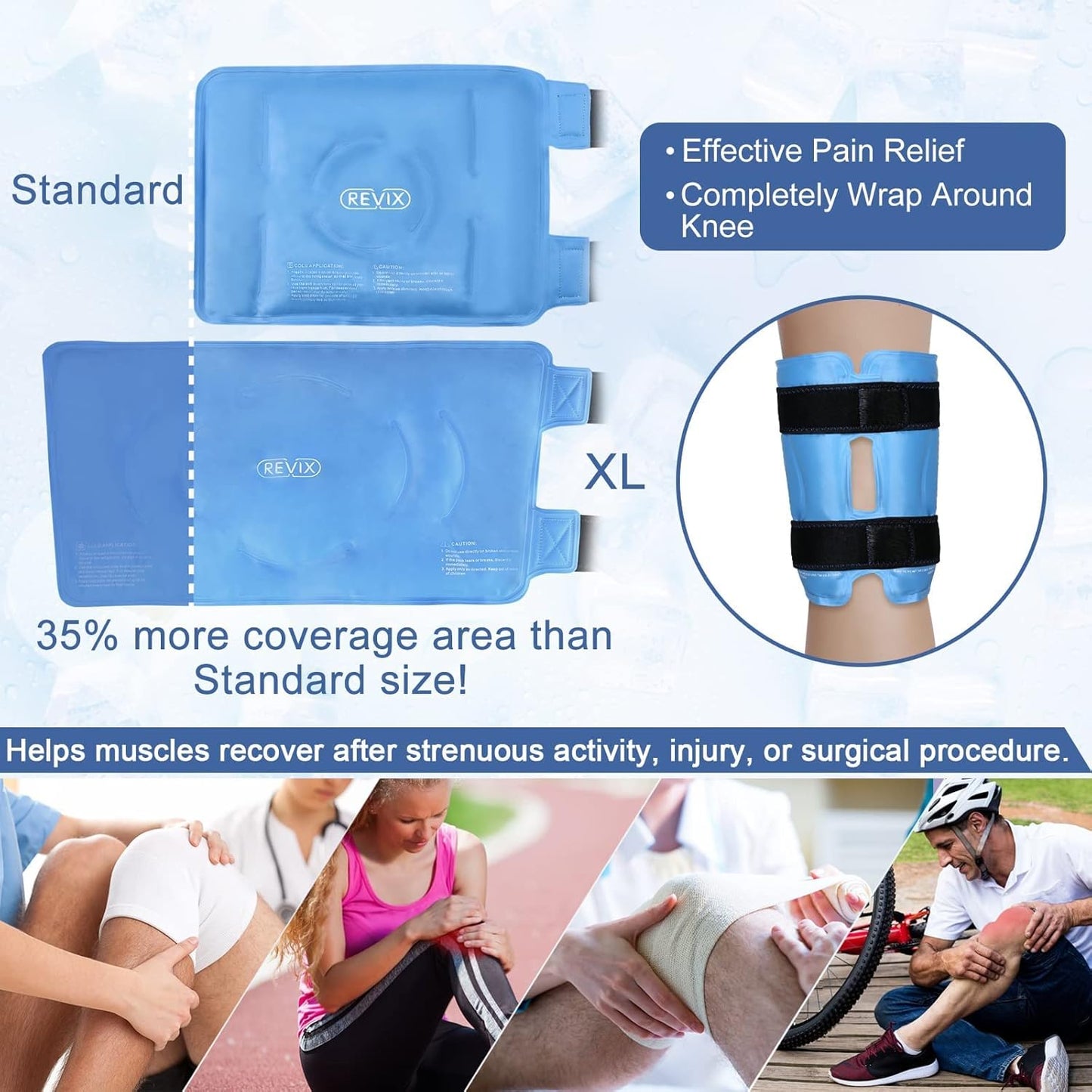 REVIX XL Knee Ice Pack Wrap for Knee Pain Relief and Leg Injuries - Reusable Gel Ice Wrap for Post-Surgery Recovery - Espot.com.au