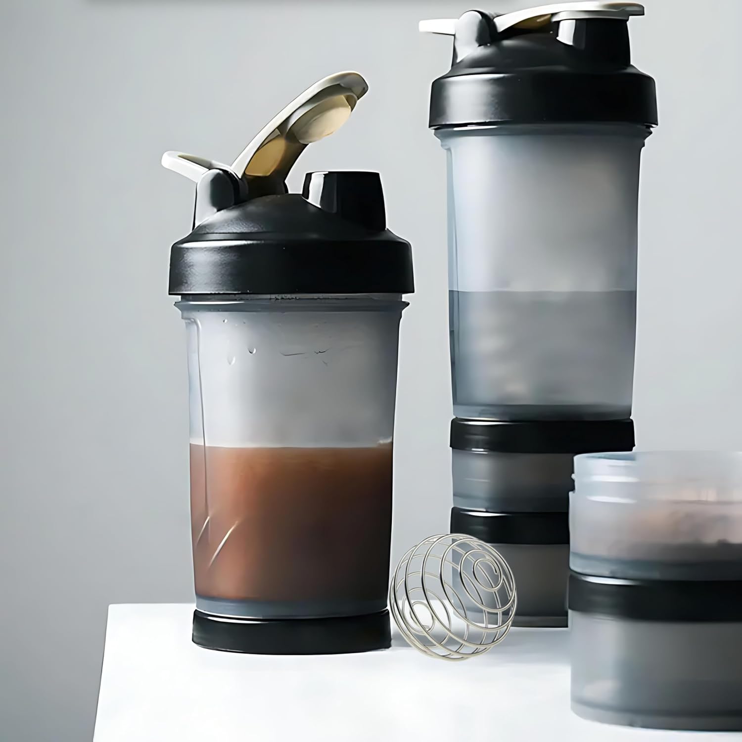 fittify-protein-shaker-bottle-with-storage-compartments---169-oz-500-ml---ideal-for-pre-workout-protein-supplements---black-color-4