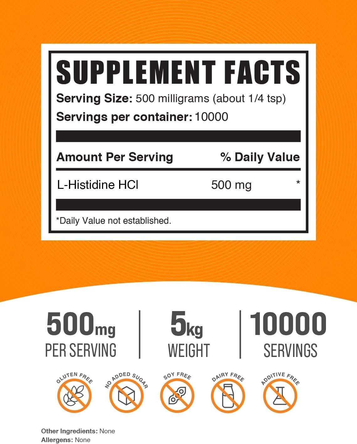 bulksupplements-l-histidine-hcl-powder---500mg-essential-amino-acid-supplement-gluten-free-5kg-11-lbs---pack-of-5-2