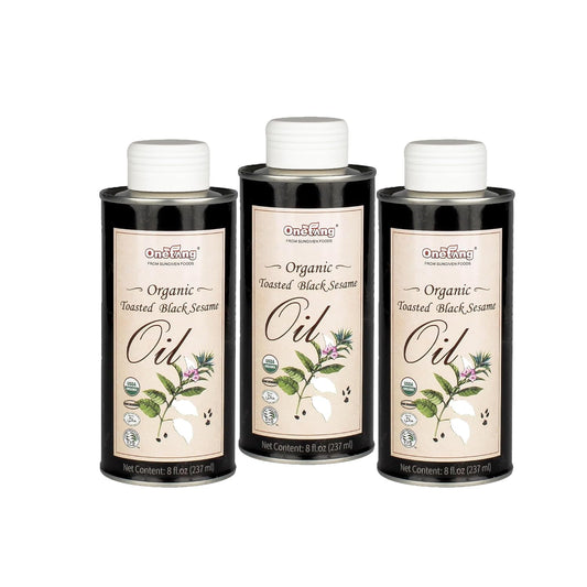 ONETANG Organic Toasted Black Sesame Oil - 100% Pure, Ideal for Cooking Asian Dishes, Vegan, Non-GMO - 8 fl oz x 3 Tins - Espot.com.au