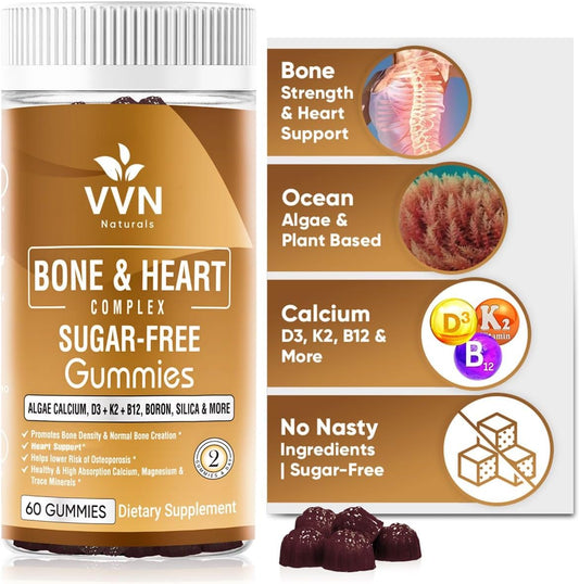 Plant-Based Vegan Calcium Gummies with K2, D3, Magnesium, and 13 Trace Minerals for Bone Density Support | B12 & Heart Complex | 60 ct. - Espot.com.au