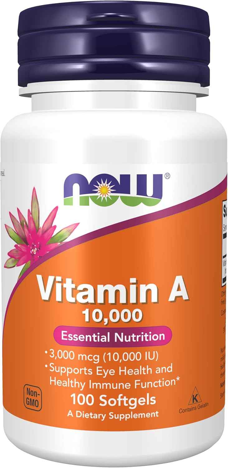 NOW Supplements Vitamin A 10,000 IU Softgels for Eye Health and Essential Nutrition - 100 Count