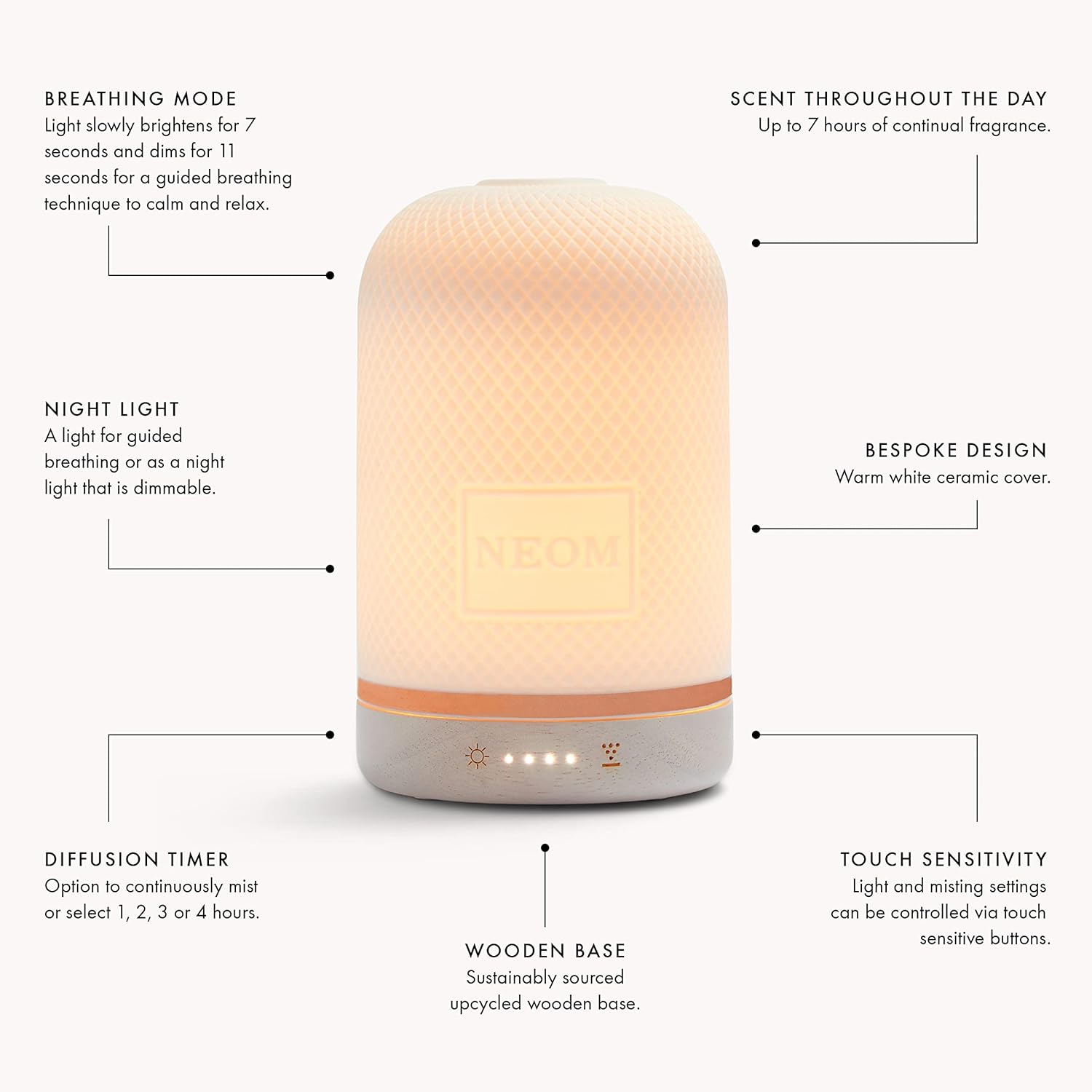 NEOM Ceramic Essential Oil Diffuser with LED Light & Timer - Best for Medium Spaces - Plug-in Aromatherapy Diffuser for Home Fragrance - Espot.com.au