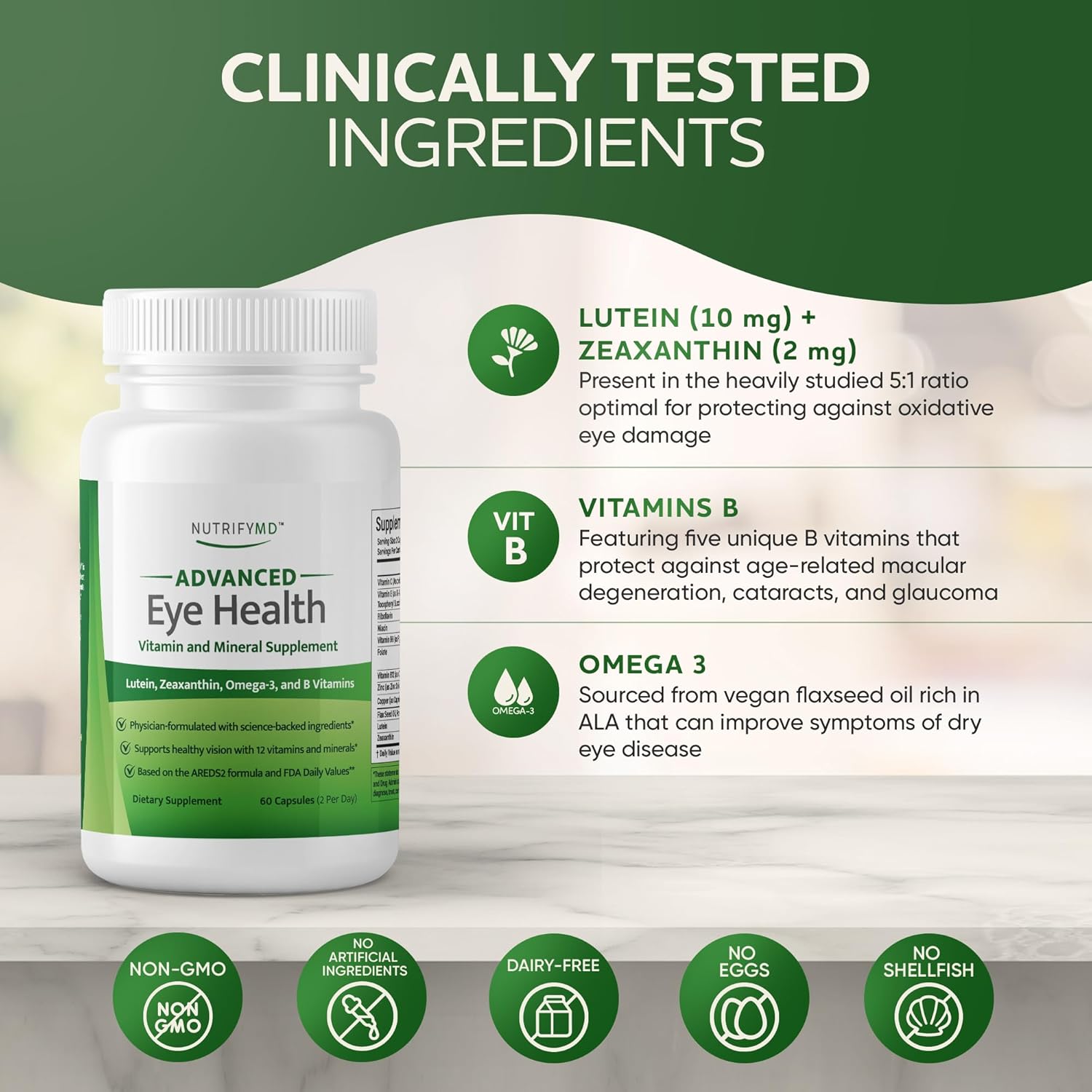 NutrifyMD Eye Health Supplement with Lutein, Zeaxanthin, Omega-3, B Vitamins - 60 Capsules - Espot.com.au
