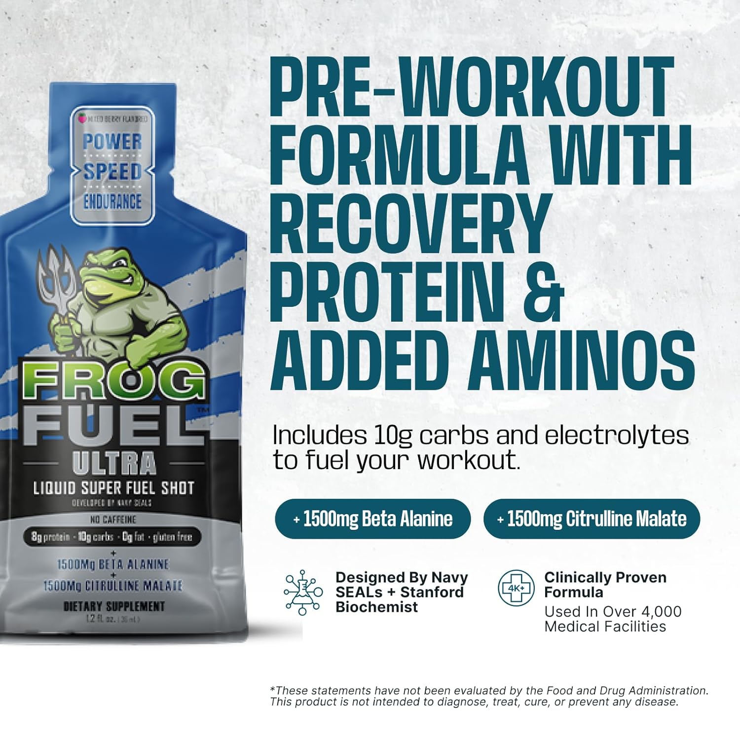 Ultra Pre Workout Energy Gel Shots with Beta Alanine, Electrolytes, Protein, Collagen - Berry Flavor, 24 Pack - Espot.com.au
