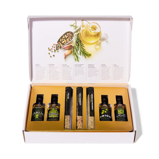 premium-olive-oil-spice-infusion-gift-set---cold-pressed-evoo-from-spain-with-4-flavored-oils-3-spice-blends---set-of-7-1