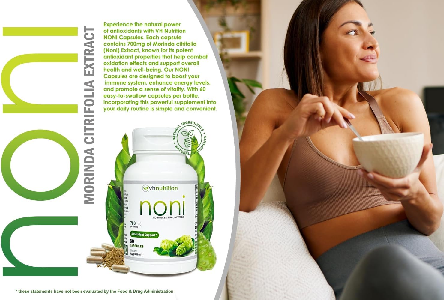 700mg Noni Capsules for Immune Health & Vitality | Antioxidant Supplement with Morinda citrifolia Extract | Boost Energy & Well-Being | 60 Pills - Espot.com.au