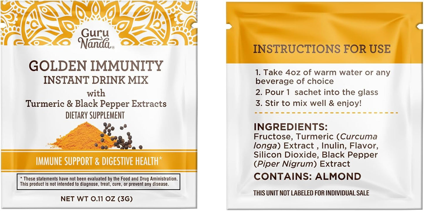 Golden Immunity Instant Drink Mix with Turmeric & Black Pepper - Antioxidant-Rich Immune Support Sachets - Saffron & Almond Flavor - 30 Count - Espot.com.au