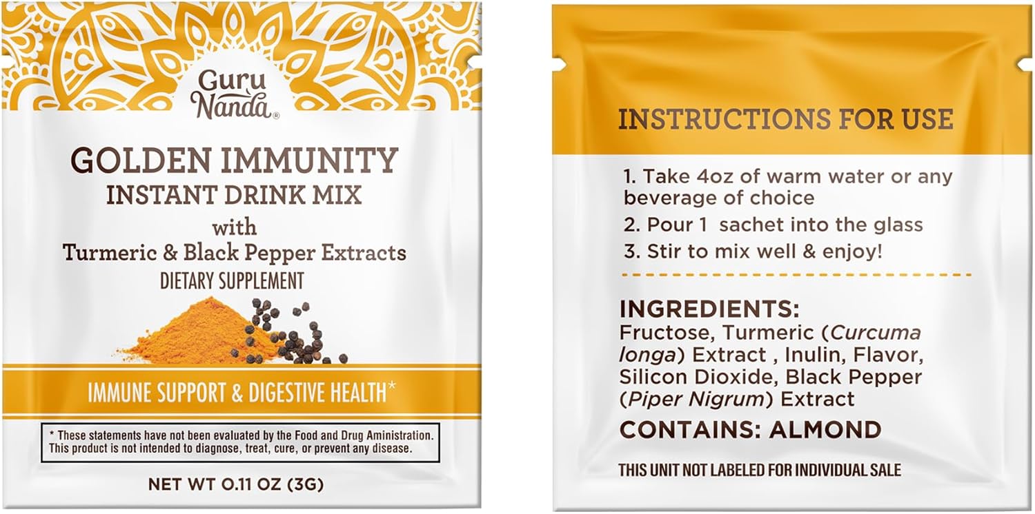 Golden Immunity Instant Drink Mix with Turmeric & Black Pepper - Antioxidant-Rich Immune Support Sachets - Saffron & Almond Flavor - 30 Count - Espot.com.au