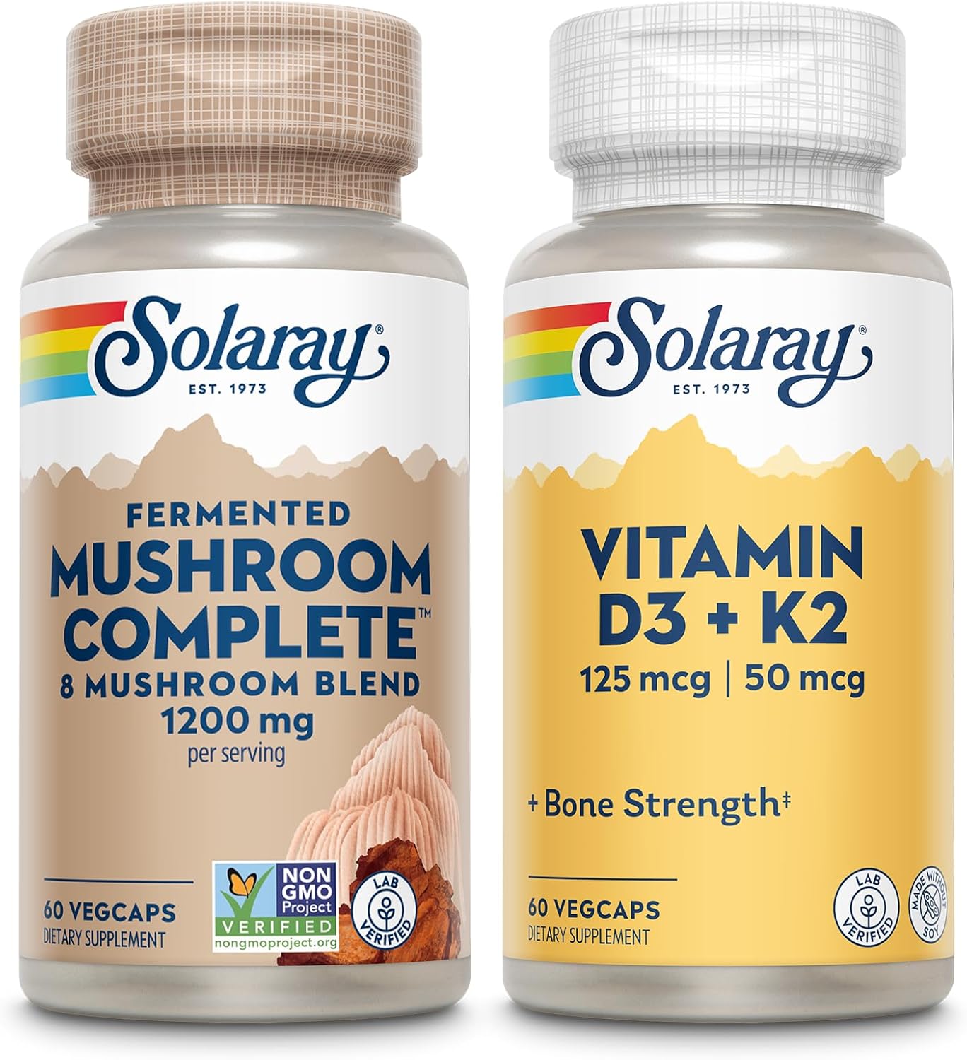 Organic Fermented Mushroom Bundle with Vitamin D3 K2 for Bone Health and Immune Support - Includes 8 Mushroom Supplement with Chaga, Reishi, Cordyceps, Turkey Tail, Lions Mane - 60ct each - Espot.com.au